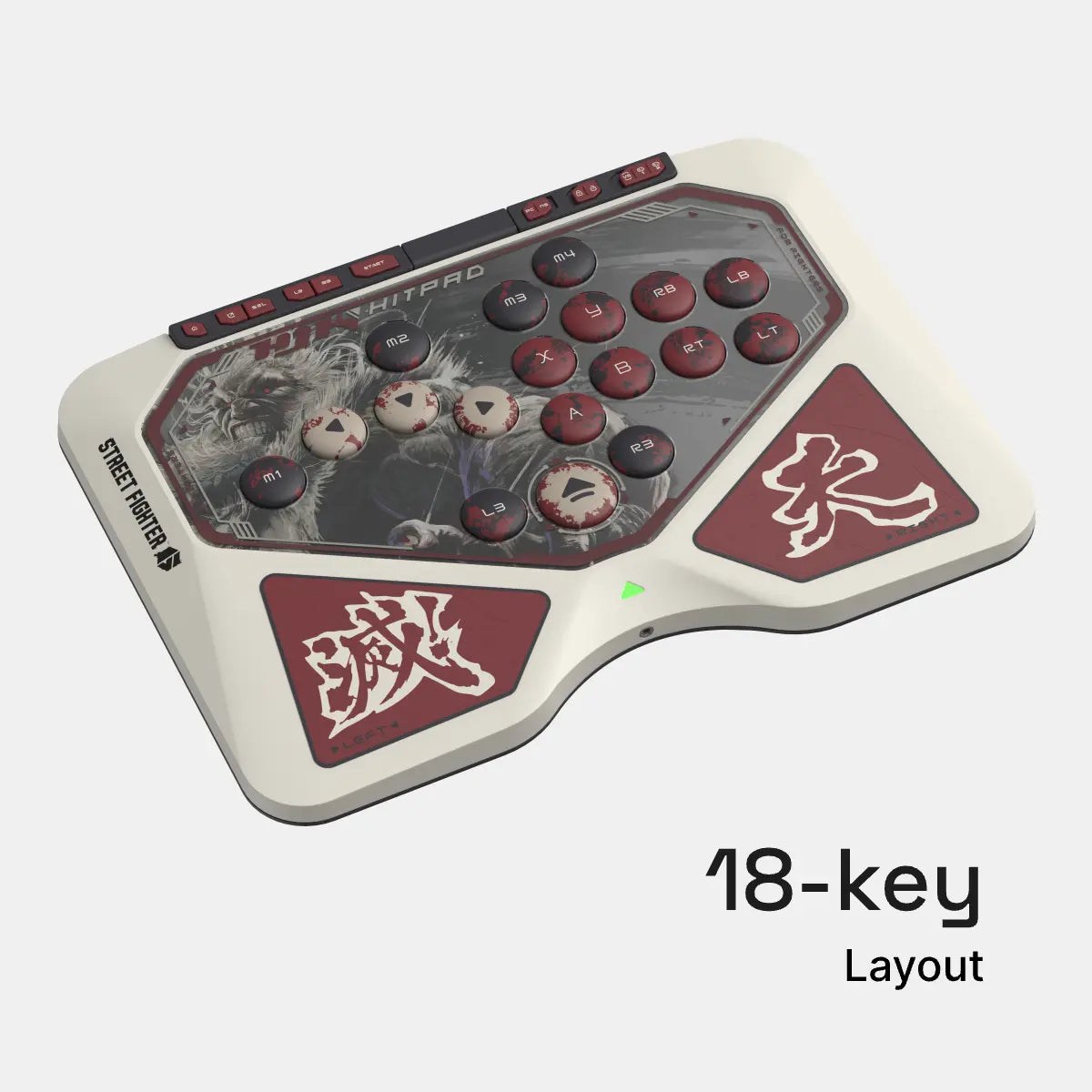 HJK Hitpad Akuma leverless controller - 18-key layout, angled view