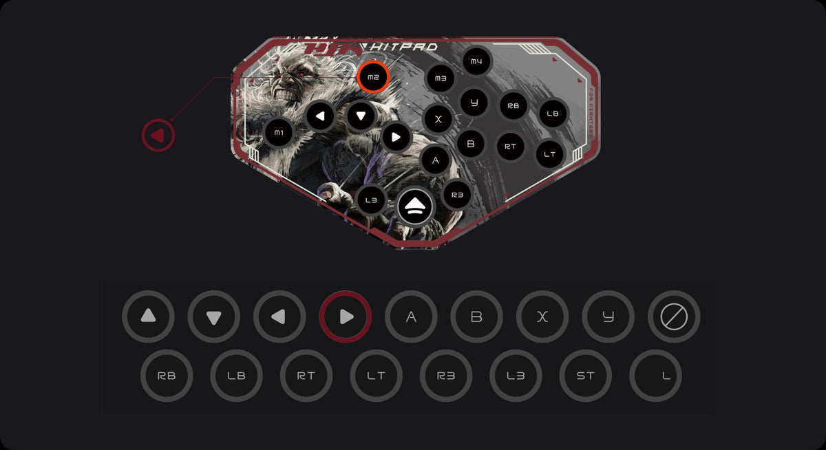 HJK Hitpad Akuma leverless controller - button layout diagram