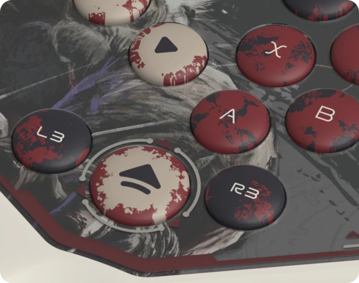 HJK Hitpad Akuma leverless controller - buttons close-up